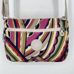 Kipling Nylon Crossbody Abstract Multicolor Zip Closure Pockets Adjustable